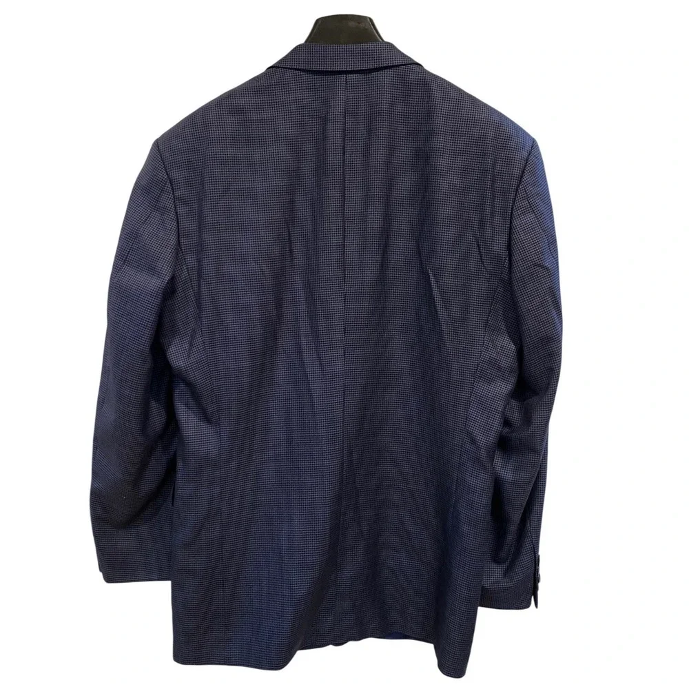 Dormeuil Dorsilk Mens 48 Blazer Silk Wool Navy Blue Micro Houndstooth Sport Coat